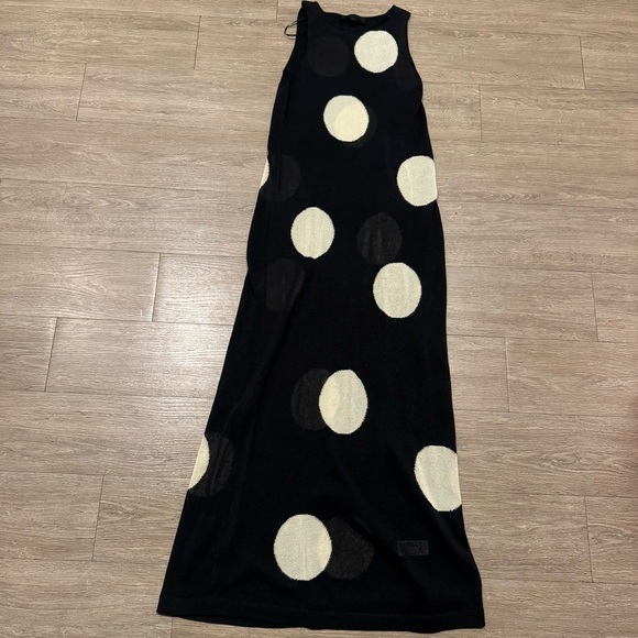 Zara Black Maxi Dress with Large White Polka Dots vacation - Picture 5 of 7